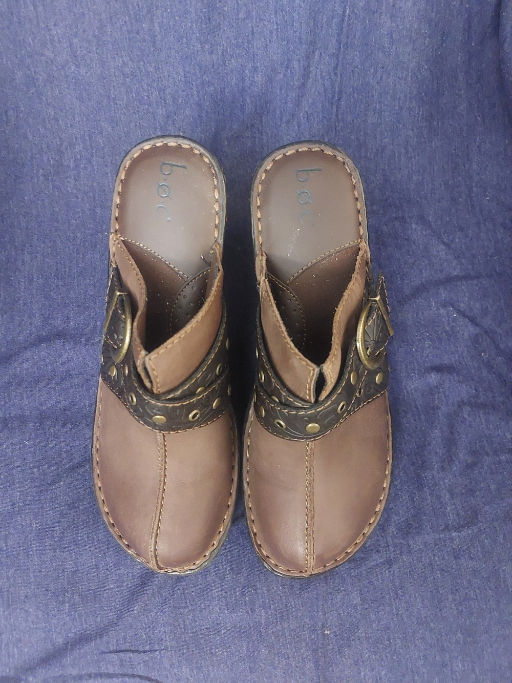 b.o.c. Women's Brown Leather Mule Clogs with Buckle Sz 8